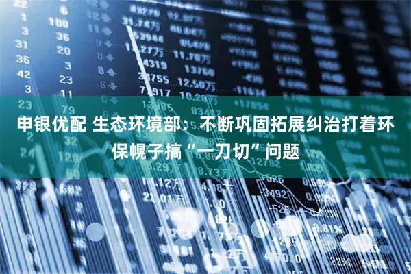 申银优配 生态环境部：不断巩固拓展纠治打着环保幌子搞“一刀切”问题
